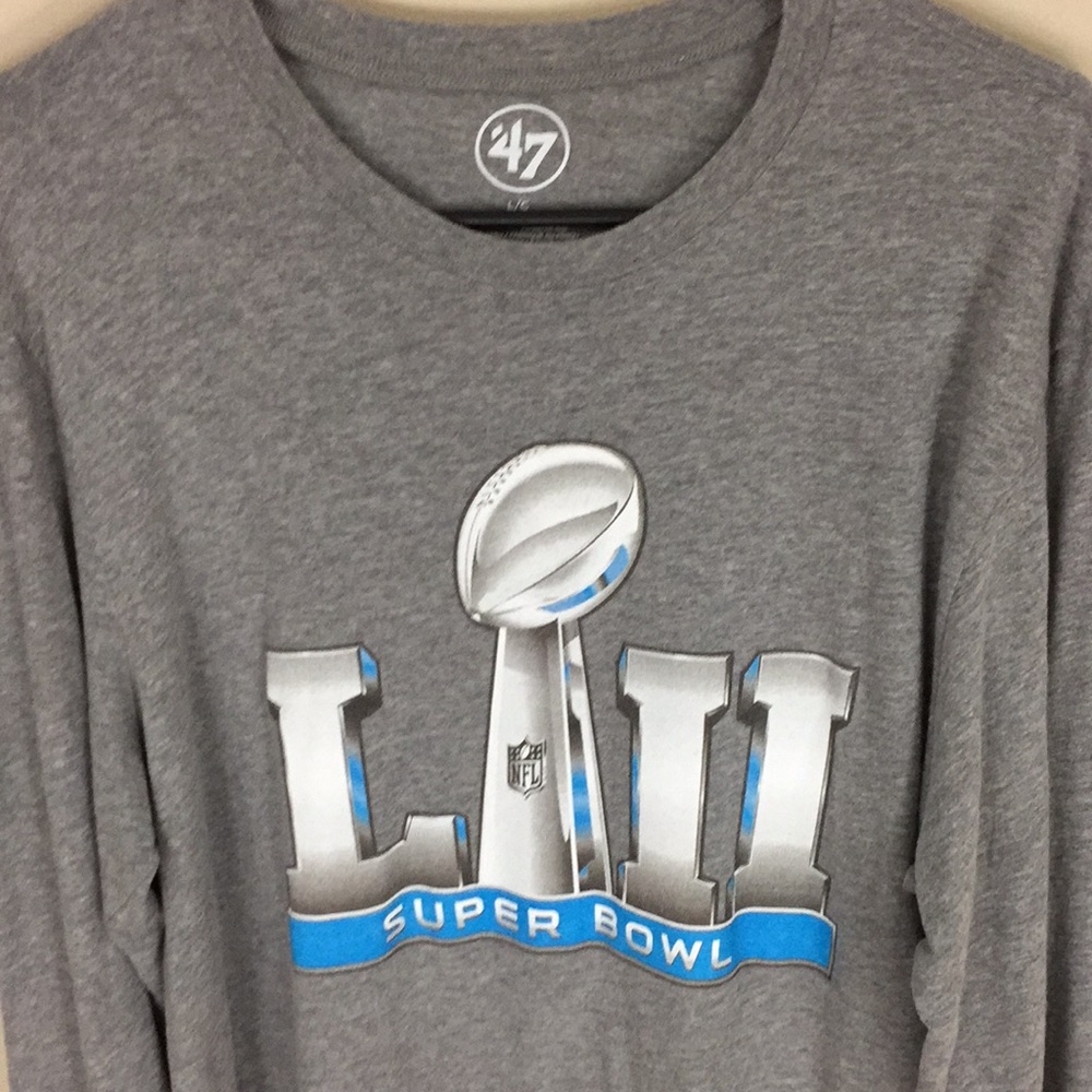 Gray 47 Super Bowl LII 52 Patriots vs Eagles Long Sleeve T-shirt Size Large